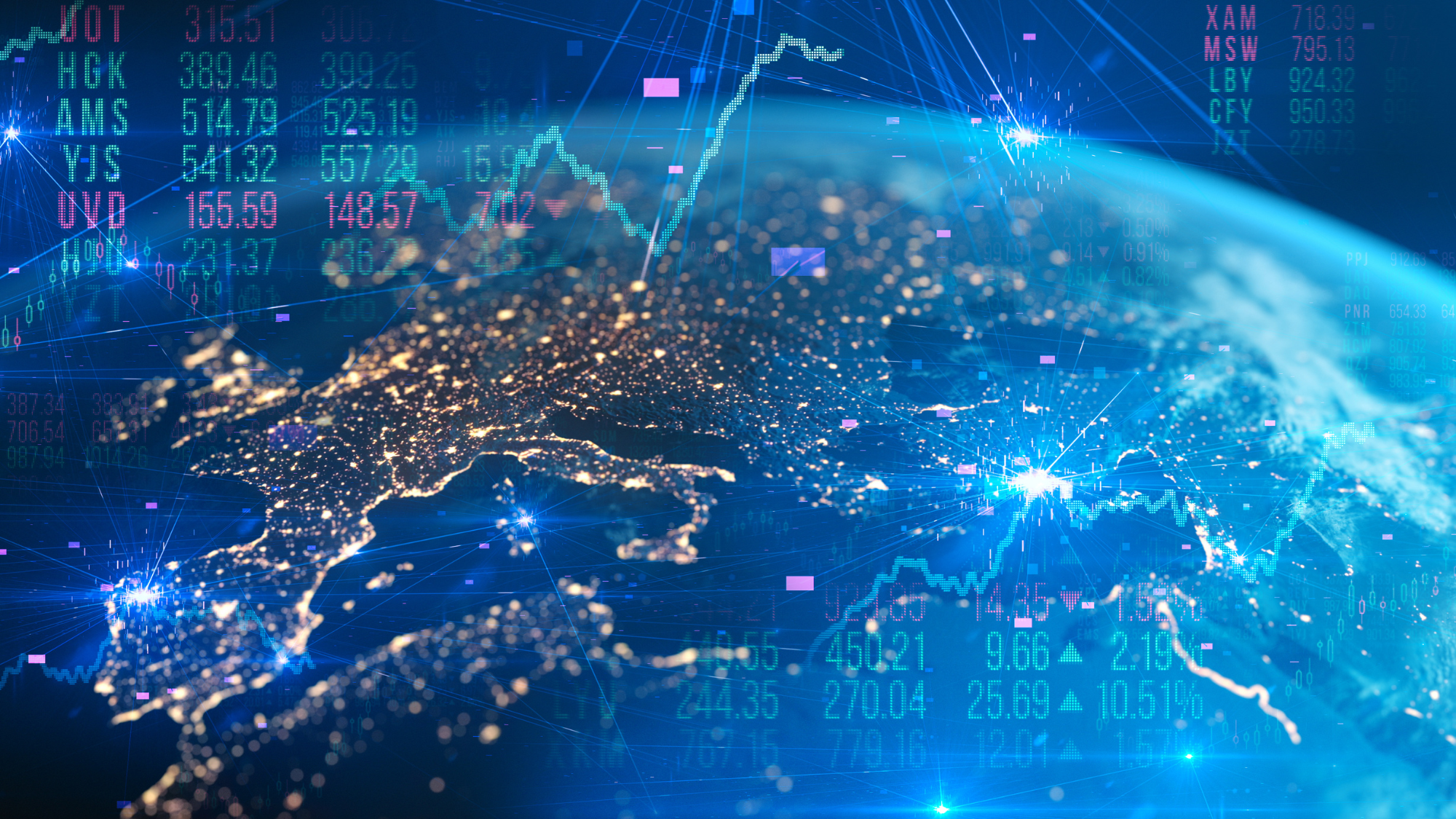 edge of globe with an overlay of stock graphics