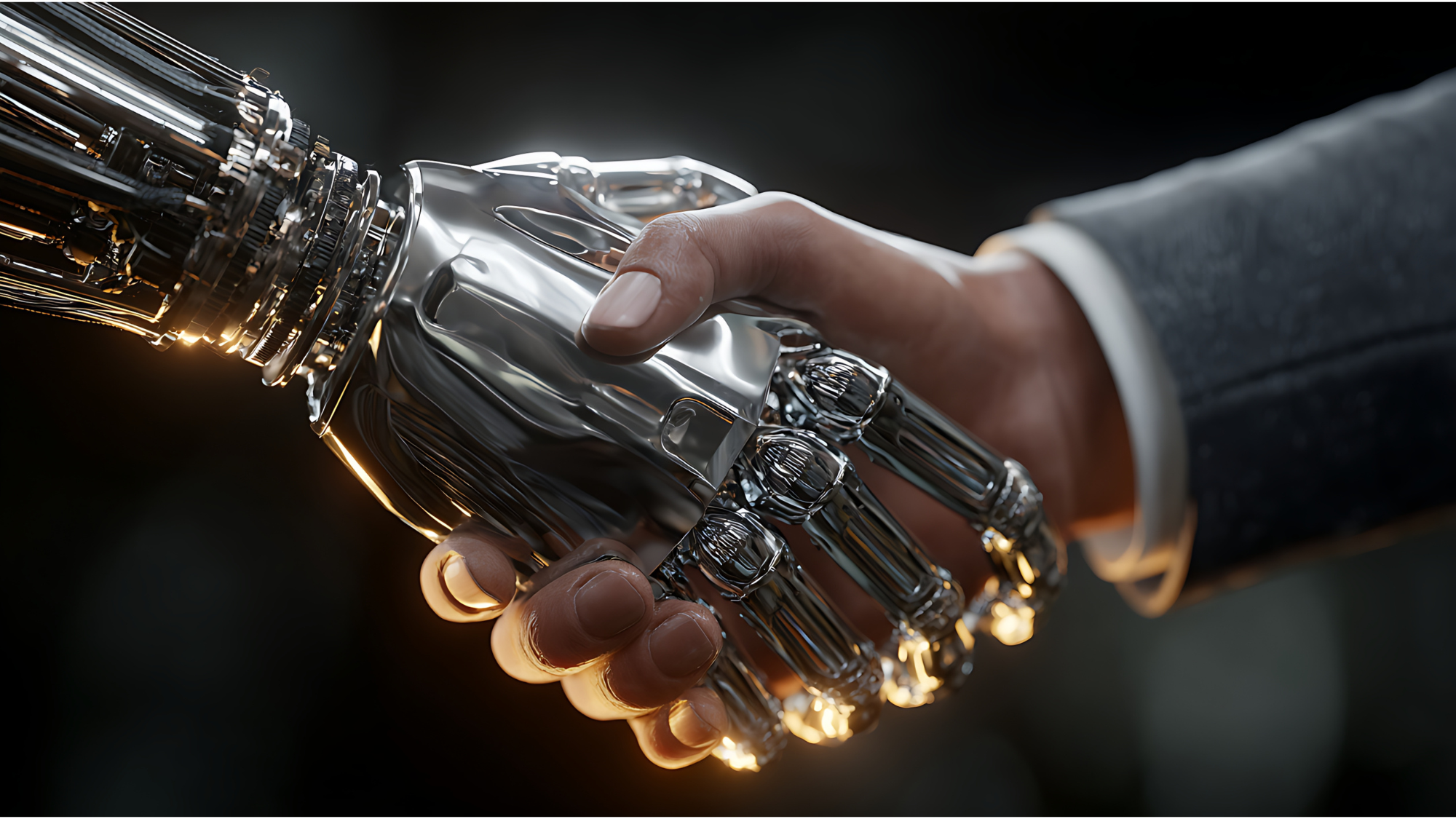 Handshake between a robotic hand (left) and human hand (right)